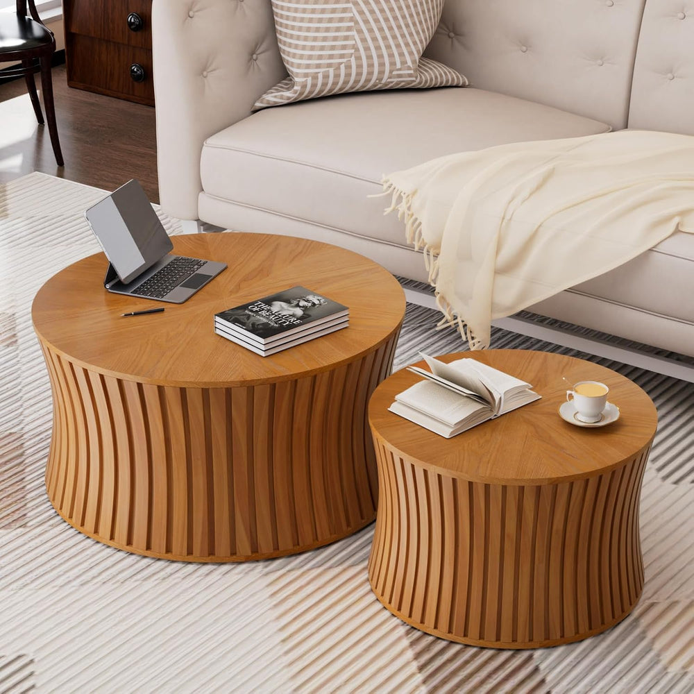 Nesting Coffee Table with Anti-Skid Pad (B 26.37+19.68in, Multicolor) | Solid...
