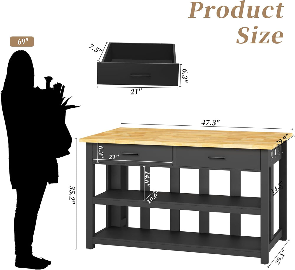 Kitchen Island with Storage for Kitchen Dining Room (Black) | Charging outlet...