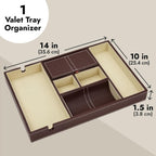 Juvale Rectangular Catchall Tray - 6-Compartment Nightstand Organizer - Polished Key Bowl - Portable Drawer Organizer - Brown Faux Leather
