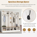 LUMISOL 4-in-1 Hall Tree with Shoe Bench, Cube Storage & Shelves, Wide Entryway Coat Rack with 8 Hooks for Mudroom Living Room, White