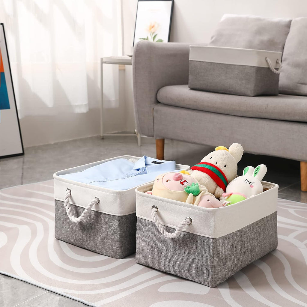 combocube 15.7 x 11.8 x 8.2 Inch Fabric Storage Bins for Shelves, Linen Storage Organizer Storage Basket with Ropes for Laundry, Home, Closet, Office, Clothes, Toys Organizer