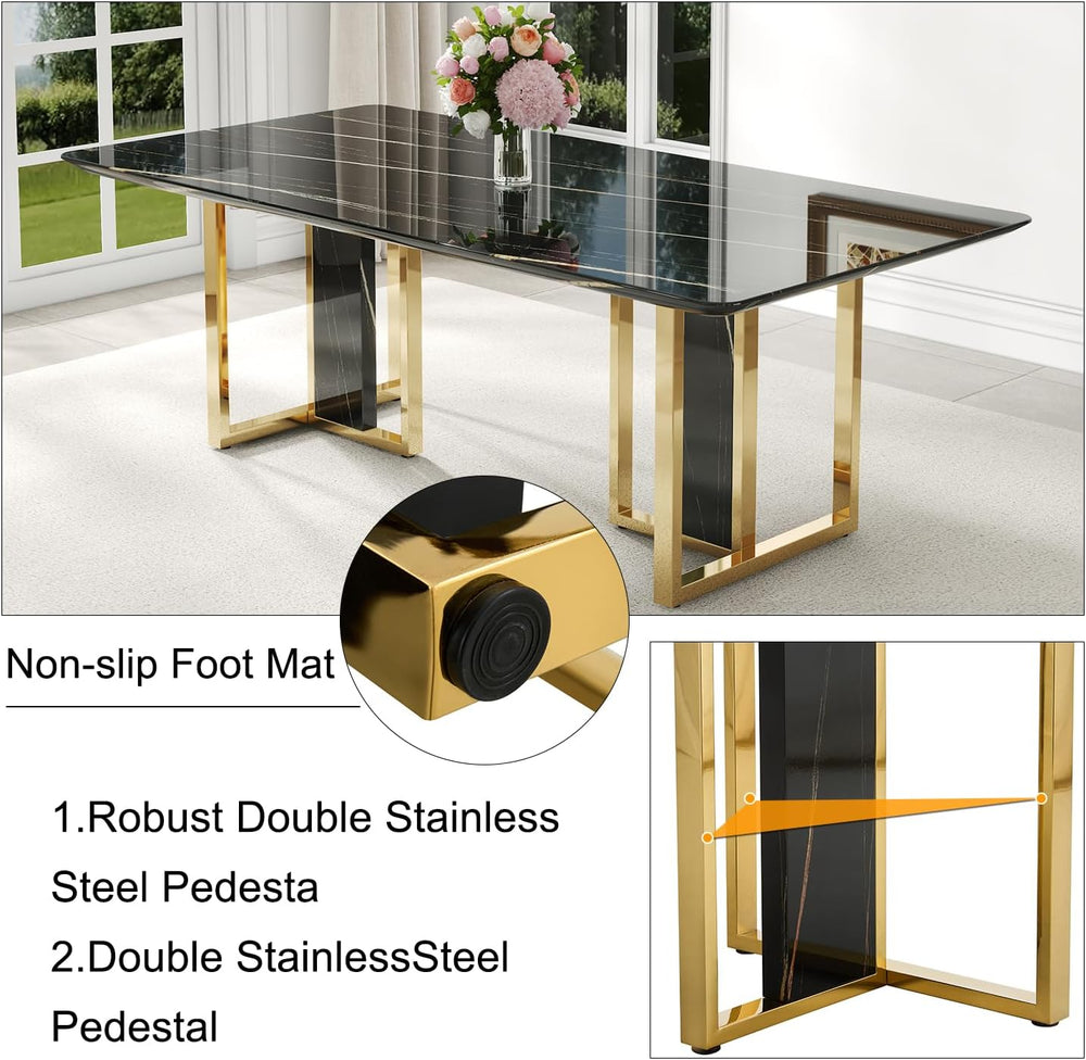 79'' Modern Dining Table Set for 10, Black Kitchen Table with 1.8&quo...