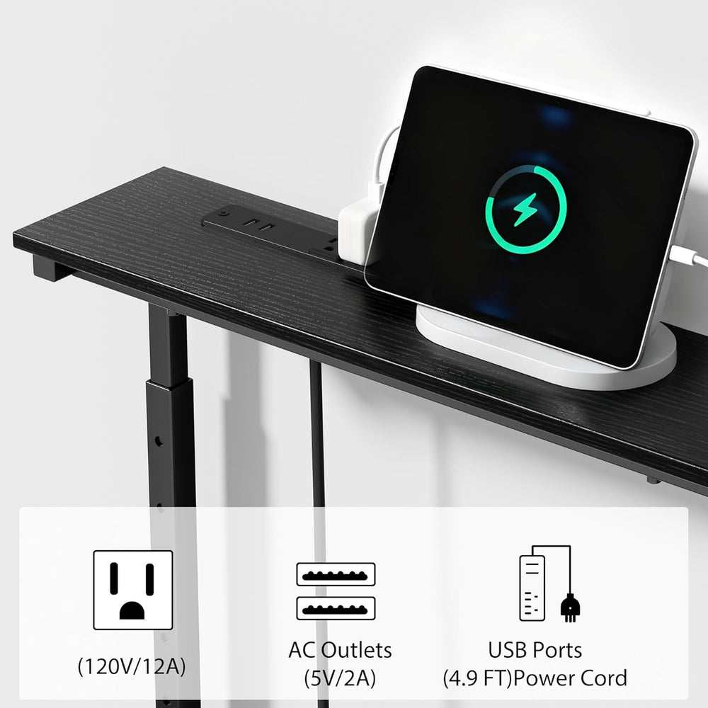 Keelian 90 inch Behind Couch Table with Outlets Adjustable Sofa Table Black