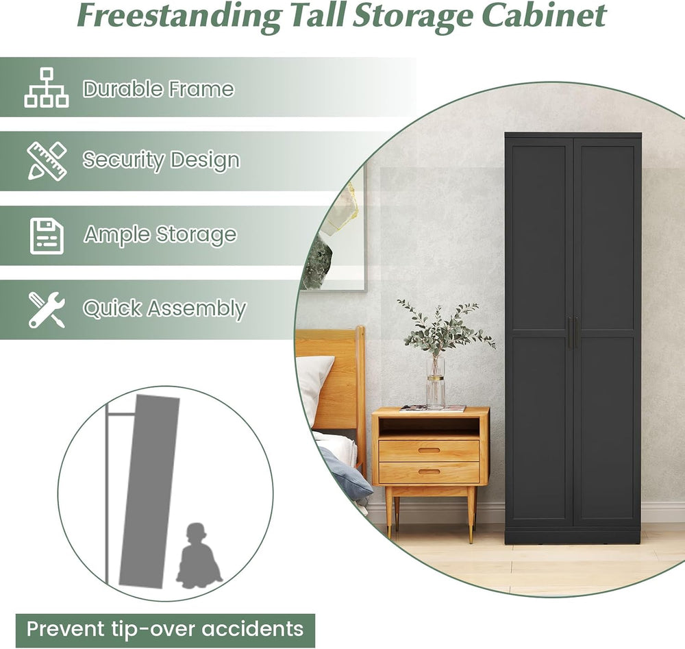 TANGZON Tall Kitchen Cupboard, 5-Tier Storage Cabinet with 2 Adjustable Shelv...