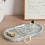 Koville Marble Bathroom Tray for Countertop, Vanity Tray Stone Trays for Decor, Natural Marble Decorative Tray for Dresser Organizer, Storage Trays for Perfume, Jewelry, Cosmetics(Retro Light Green)