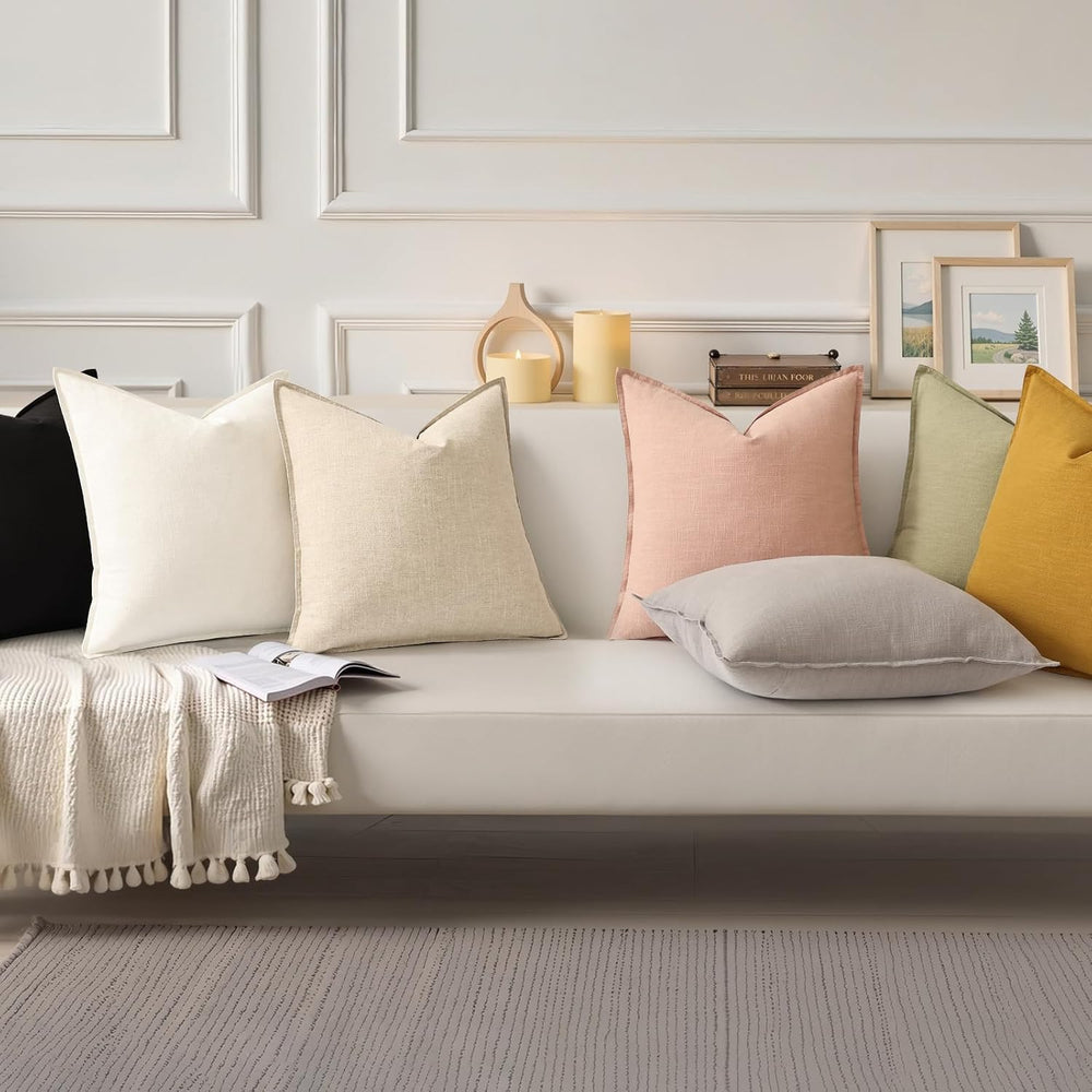 decorUhome Fall Beige Linen Throw Pillow Covers 22x22 Set of 2