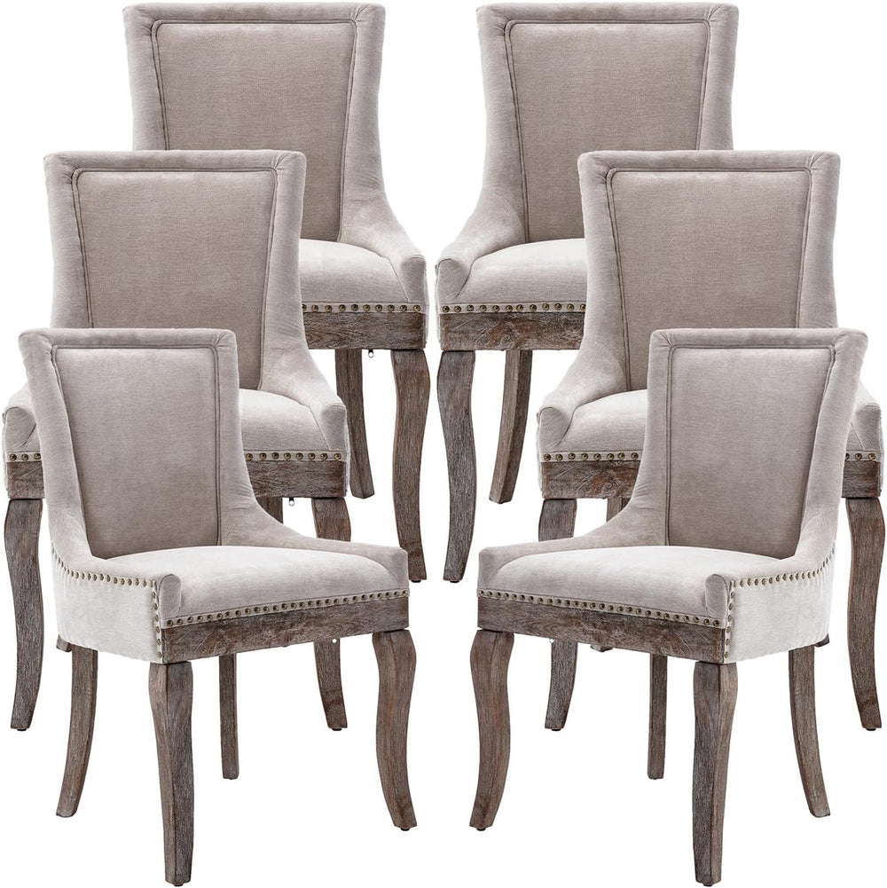 Modern Dining Chairs Set of 6, Fabric Upholstered High Back Chairs with Nailh...