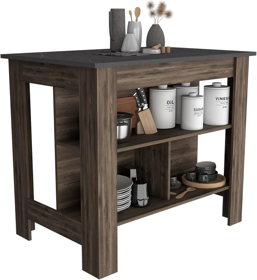 Kitchen Island with Three Concealed Shelves and Multicolor Design | Three con...