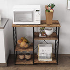 SogesPower Kitchen Baker's Rack, 3-Tier Microwave Stand Storage Rack with Different Height,Vintage Coffee Station with 5 Hooks,Organizer Workstation for Kitchen, Living Room and Corridor