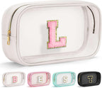 YOOLIFE Initial Makeup Bag Travel Toiletry Bag Clear Makeup Bag Preppy Cosmetic Bag Gifts for Girls Kids Graduation Gifts Birthday Gifts for Girls Kids Birthday Gifts Swim Gifts White L