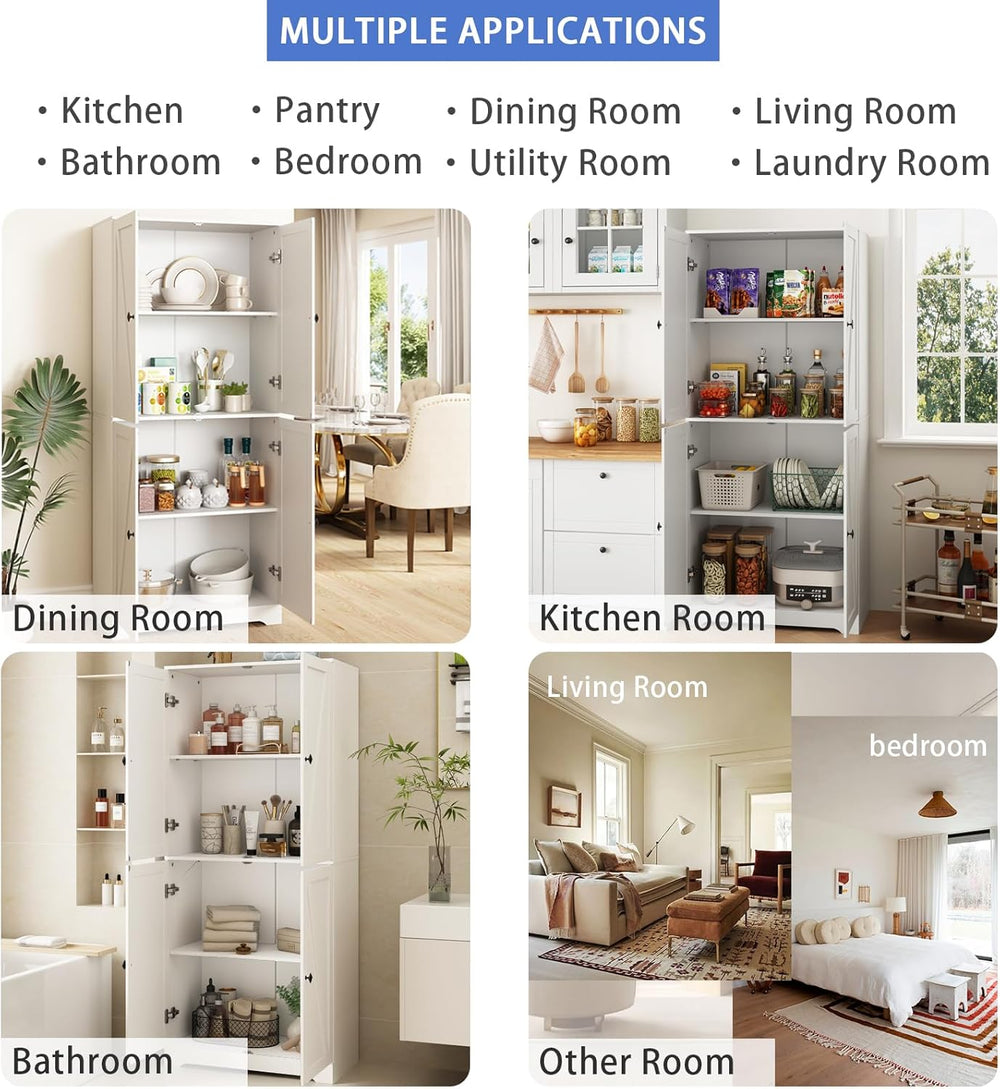 CARPETNAL Farmhouse Pantry Cabinet Set of 2, 72" Tall Wooden Storage Cab...