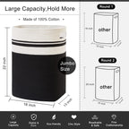 OIAHOMY Laundry Hamper-Laundry Basket,Tall Cotton Storage Basket with Handles,Decorative Blanket Basket for Living room,Collapsible Large Basket for Toys,Pillows,Clothes Organizer-16x13x22in-Black