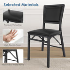 VECELO Folding Chairs Set of 2 with Cushion, Foldable Padded Seats with Heavy Duty Metal Frame for Kitchen/Dining/Living Room, No Assembly & Space Saving Design, Solid Black