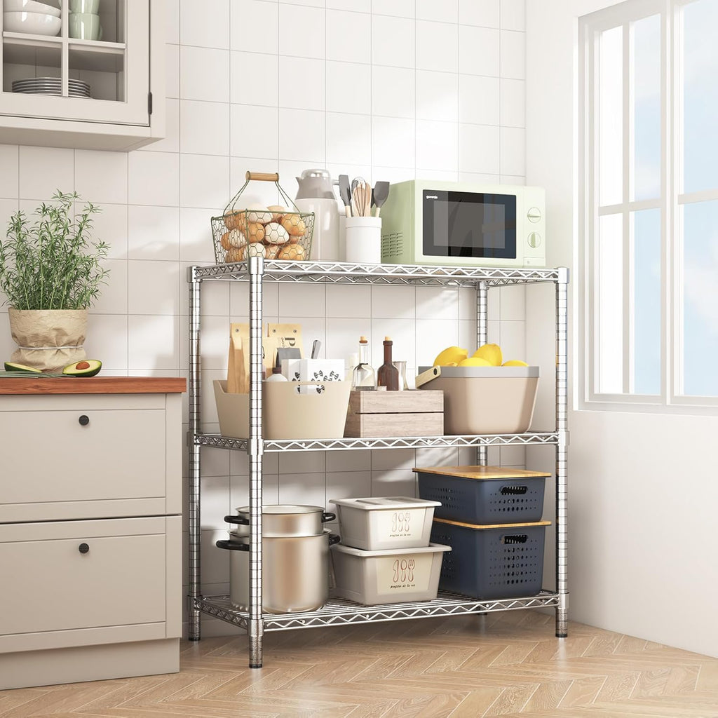 ROOMTEC 3-Tier Wire Shelving Unit,40" W*16" D*36" H,Max Load 1200 lbs | Small Garage Shelves,Adjustable Storage Rack, Metal Shelf for Kitchen, Pantry, Laundry Room, Basement