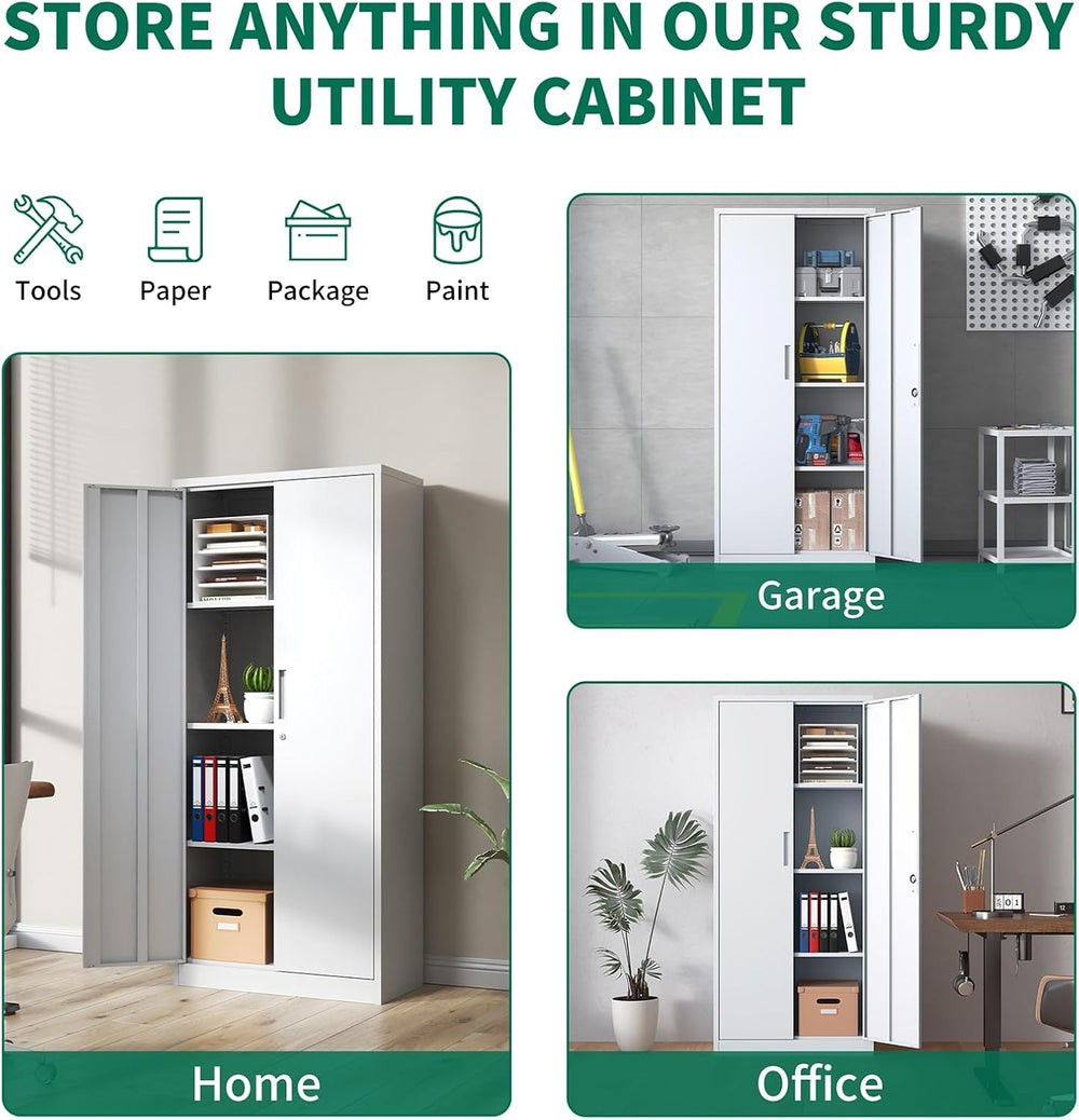 71" Tall Metal Storage Cabinet with Adjustable Shelves, Kitchen Pantry S...