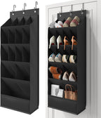 Mefirt Over the Door Shoe Rack for Closet Fit 18+ Pairs, Door Shoe Organizer with Large Breathable Pockets, Hanging Shoes Rack Fit Boots, Behind the Door Shoe Holder for Categorized Storage, Black