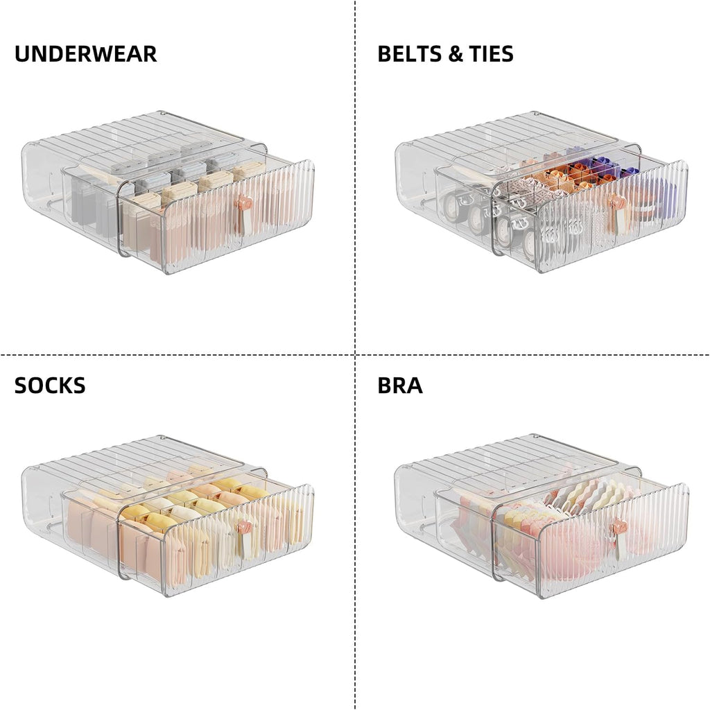 Socks Underwear Drawer Organizer Dividers, 16 Cell Stackable Closet Organizer, Plastic Underwear Drawer Storage for Clothing, Baby Clothes, Bra, Ties, Belts