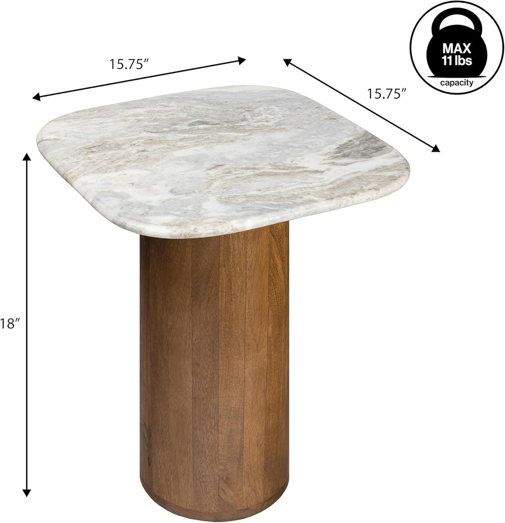 Eyely DNE5004B Dimitri 18" Rustic Minimalist Square Marble/Wood Accent T...