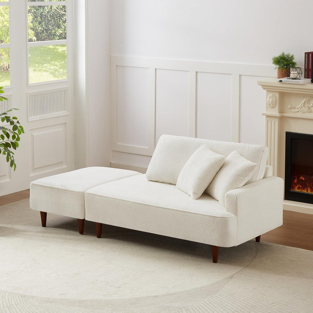 Upholstered Chaise Lounge Chair Indoor with Ottoman Boucle Chaise Lounge Fluf...