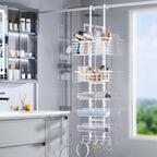 Consumest 6-Tier Hair Tool Organizer - Hair Dryer Holder Over The Door/Wall Mounted DIY Adjustable Shelf Bathroom Door Organizer with Hook for Curling Iron/Blow Dryer/Straightener White