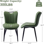 Leather Upholstered Dining Chairs Set of 4, Mid-Century Modern Kitchen Dining Room Chairs with Black Metal Legs, Armless Faux Leather Accent Dinner Chairs Kitchen Side Chairs, Green