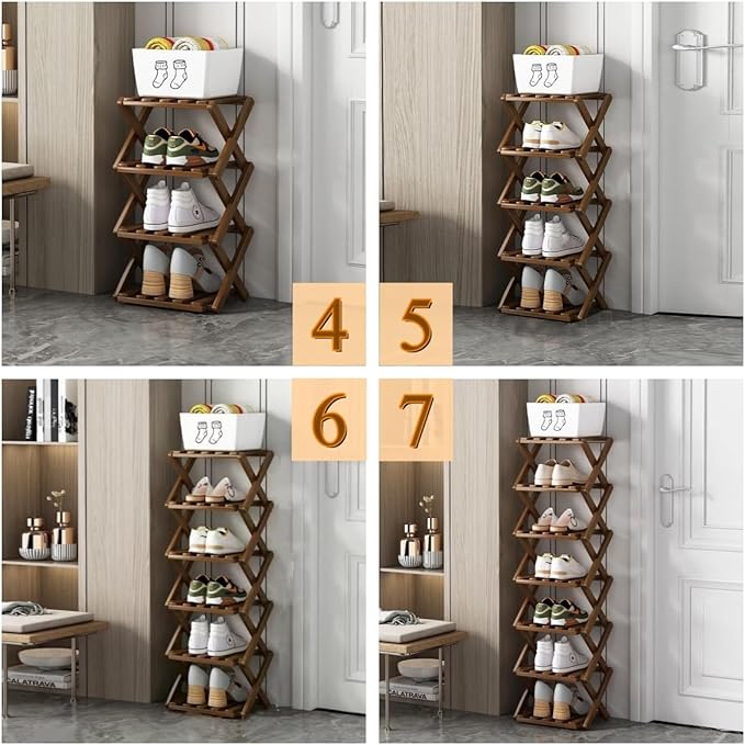 Shoe Rack, Bamboo Foldable Shoes Organizer Free Standing Shelf for Entryway, Closet, Bedroom, Hallway, | Natural | Functional | Multifunctional Shoe Rack (Wood Color) 4 Layers