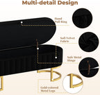 Storage Ottoman Bench, 45" Velvet End of Bed Bench Bedroom Bench with Golden Metal Legs, Upholstered Storage Bench for Bedroom Living Room Entryway and Window, Black