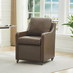 Rolled Dining Chair with Casters, Upholstered Modern Rolling Armchair with Wheels for Kitchen (1, PU Coffee)