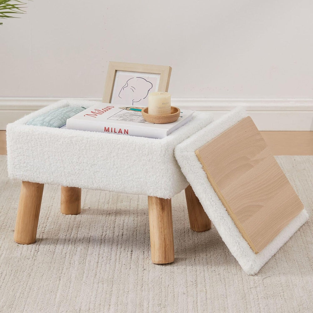 Storage Ottoman, Small Foot Stool Ottoman with Storage, Teddy Velvet Foot Res...
