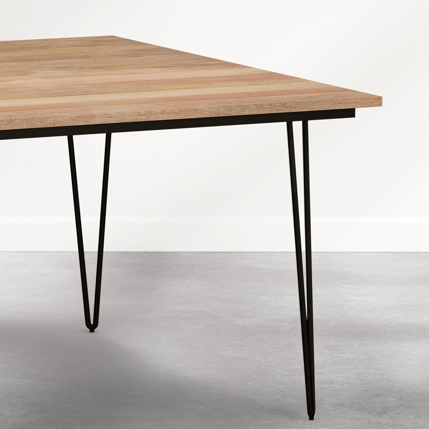 SIMPLIHOME Hunter Dining Table - 54 inch Wide Solid Mango Wood Square Dinner Table in Light Earthtone, Industrial Dining Room Table with Black Hairpin Legs and Natural Wood Grain, Seats 8