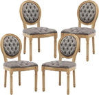 French Country Dining Chairs Set of 4,Farmhouse Upholstered Dining Room Chairs with Tufted Round Back&Solid Leg,Velvet Kitchen Side Chairs for Kitchen/Bedroom/Dining Room,Gray