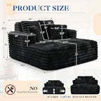 Oversized Chaise Lounge Indoor, Modern Plush Faux Fur Fabric Deep Seat Boneless Memory Foam Sleeper Chaise Lounge Sofa Chair with Pillows for Living Room Bedroom Studio, No Assembly Couch, Black