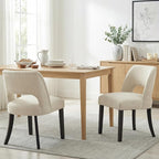 keoni Wooden Dining Chairs Set of 2, Mid Century Modern Upholstered Dining Room Chairs with Black Wood Legs, Fabric Farmhouse Kitchen Chairs with Foot Pegs for Dining Room, Beige