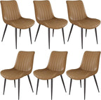 Dining Chairs Set of 6, Leather Modern Kitchen & Dining Room Chairs, Comfortable Upholstered Kitchen Chairs with Metal Legs Armless Side Chairs for Living Room Bedroom Restaurant Cafe, Brown