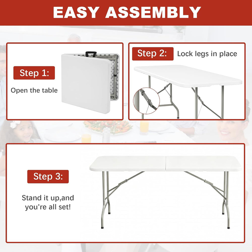 Elevon Folding Table, 6 Feet Heavy Duty Fold-in-Half Utility Table Indoor Out...