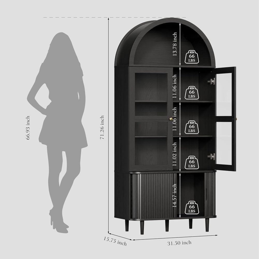 DHH 71" Tall Arched Kitchen Pantry, Modern Farmhouse Wood Kitchens Stora...