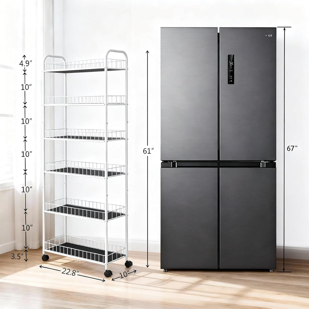 10in 6 Tier Slim Storage Cart with Wheels,White Narrow Space Rolling Shelving...