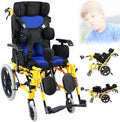 Kids Lightweight Folding Reclining Wheelchair with Adjustable Headrest - Full Lying Ergonomic Design Child Wheelchair, Armrest Height Adjustment, Sitting Position Control - Cerebral Palsy Wheelchair