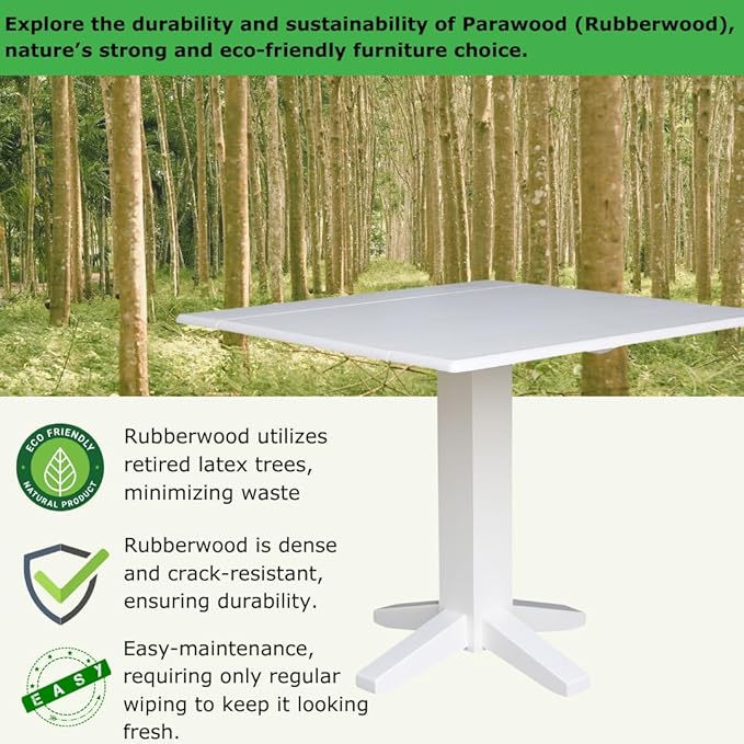 Solid Wood 36" Square Dual Drop Leaf Dining Table, White