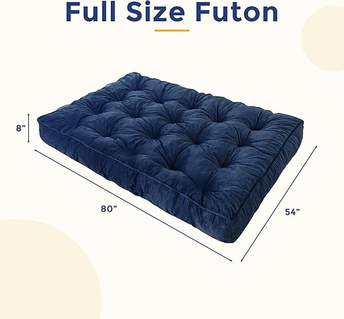 MAXYOYO 8" Futon Mattress, Full Size Extra Thick Futons Sofa Couch Bed for Adults, Velvet Floor Mattress Shredded Foam Filling (Frame Not Included)
