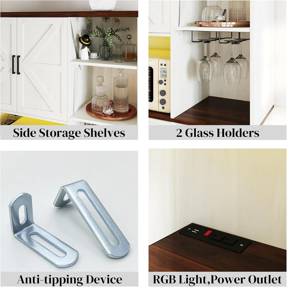 71" Kitchen Pantry Cabinet with Charging Station & LED Light,Freesta...
