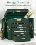 TORIBIO Jewelry Box for Women, Leather Jewelry Organizer with Mirror & Lock, 5-Tier Jewelry Storage Organizer with 4 Drawers for Girls/Women/Mothers, Necklace Earring Bracelets Holder Organizer