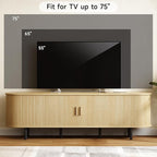 ONBRILL 70.8" TV Stand with Power Outlet for TVs up to 75 Inch, Entertainment Center with Storage and Adjustable Shelves, Modern Media Console with Sliding Doors for Living Room, Oak