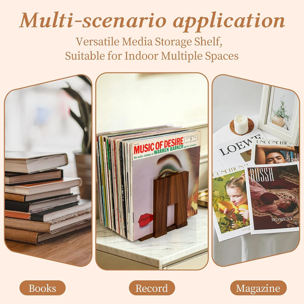Vinyl Record Holder, A Retractable Vinyl Holder that Can Keep Records Stored Upright. Crafted from Walnut Wood,Record Holder Can Hold Up to 70 Records and is Suitable for Record Display (walnut wood)