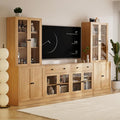 TUSY 71" TV Stand Storage Set - 2 Tall Bookcases & 2 Side Cabinets, Media Console with Glass & Wood Doors, Entertainment Center with Drawers, Tall Media Console for Living Room (Wood, AFFA)