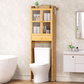 Over The Toilet Storage Cabinet: Bathroom Organizer Shelf with 1 Drawer and 2 Doors - Bamboo Saver Space Freestanding Rack for Restroom
