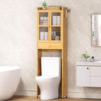 Over The Toilet Storage Cabinet: Bathroom Organizer Shelf with 1 Drawer and 2 Doors - Bamboo Saver Space Freestanding Rack for Restroom