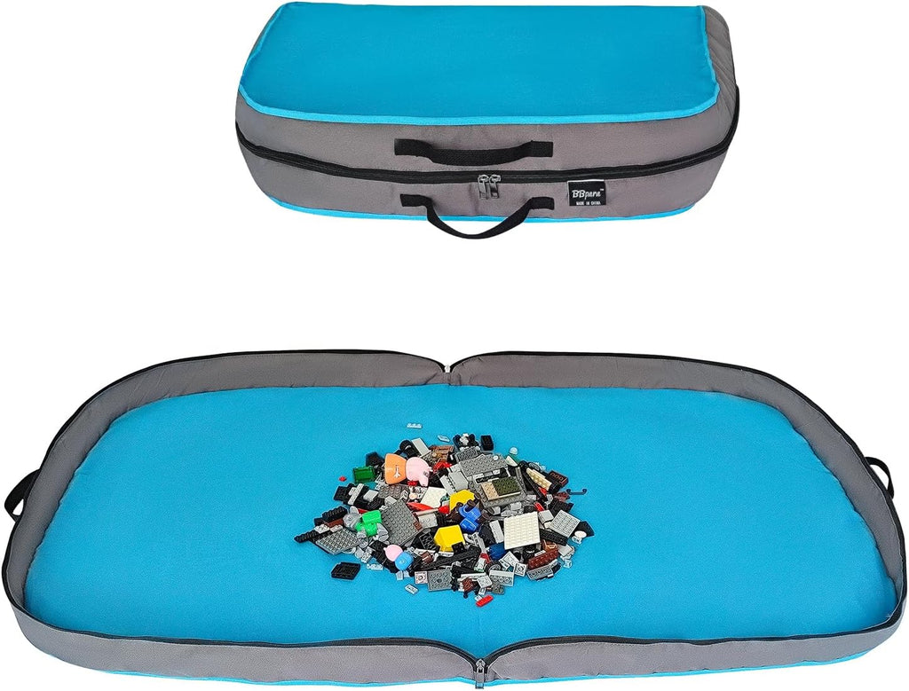 Toy Storage Organizer & Play Mat for Building Bricks & Blocks - Toy Storage Bags Play Mat with Zipper - Easy to Keep The Kids Rooms Neat & Tidy - 45 Inches Large Size - Blue