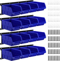 Maitys Wall Mounted Storage Bins Plastic Hanging Stackable Storage Parts Garage Tool Organizer for Screws, Nuts, Bolts, Nails, and Small Hardware Parts, 16x Bins & 4 x Rails(Blue)