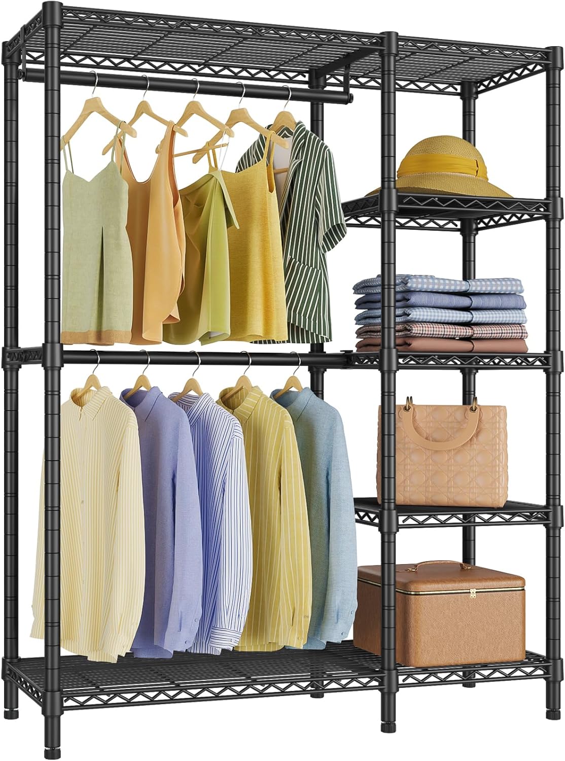 VIPEK V7 Garment Rack for Hanging Clothes Heavy Duty Clothes Rack with Shelves, Portable Closet Racks Metal Clothing Racks 5 Tiers Freestanding Closet Wardrobe System, Max Load 670lbs, Black